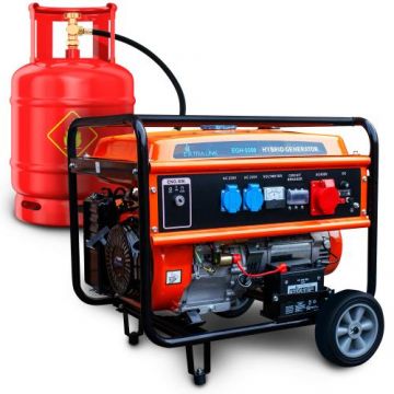 Generator curent hibrid, Extralink EGH Aggregate, 5.5kW, Trifazat, CNG/LPG/benzina, Easy Start, bobinaj 100% cupru, protectie nivel scazut ulei, cu stabilizator de tensiune
