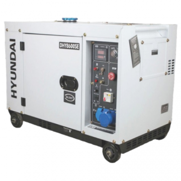 Generator de curent monofazat cu motor diesel Hyundai HY-DHY8600SE, 6KW (Alb)