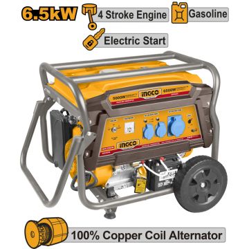 Generator pe Benzina 6.5kw, 90kg, 4 timpi cu Pornire Automata Ingco GE65006